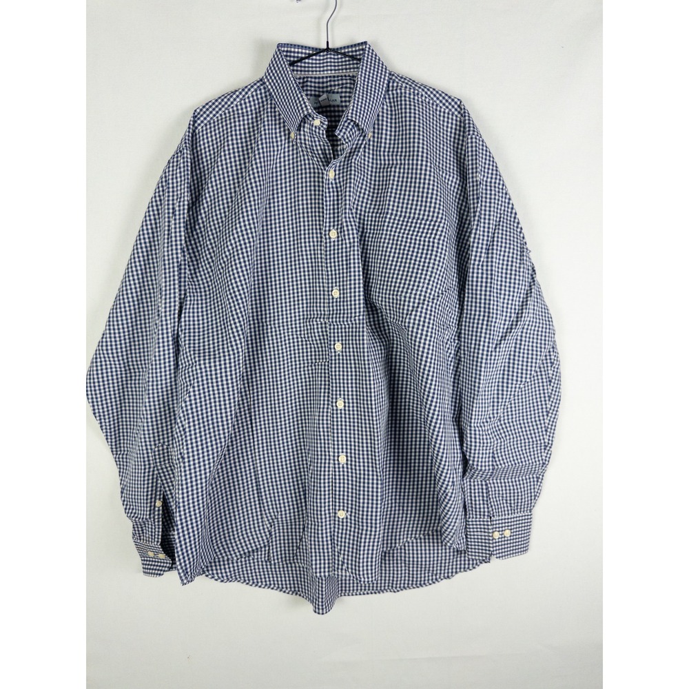 Peter Millar Gingham Button Down Shirt Mens XL Blue White Silk Blend Preppy Old